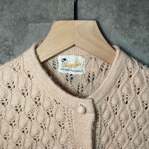 Vintage 60s Sherry Gale Crochet Beige/Cream Cardigan Sweater Size S/M - Picture 3 of 6